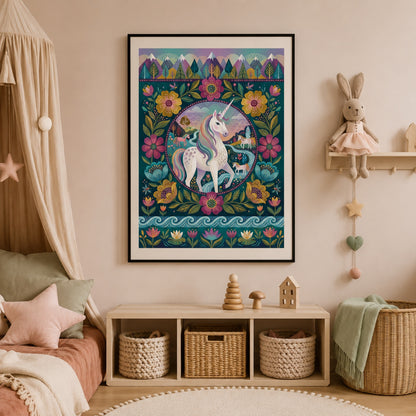 Folk Art Unicorn Floral Medallion Wall Art Decor – preview 3