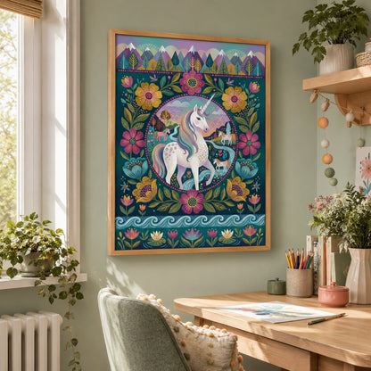 Folk Art Unicorn Floral Medallion Wall Art Decor – preview 6