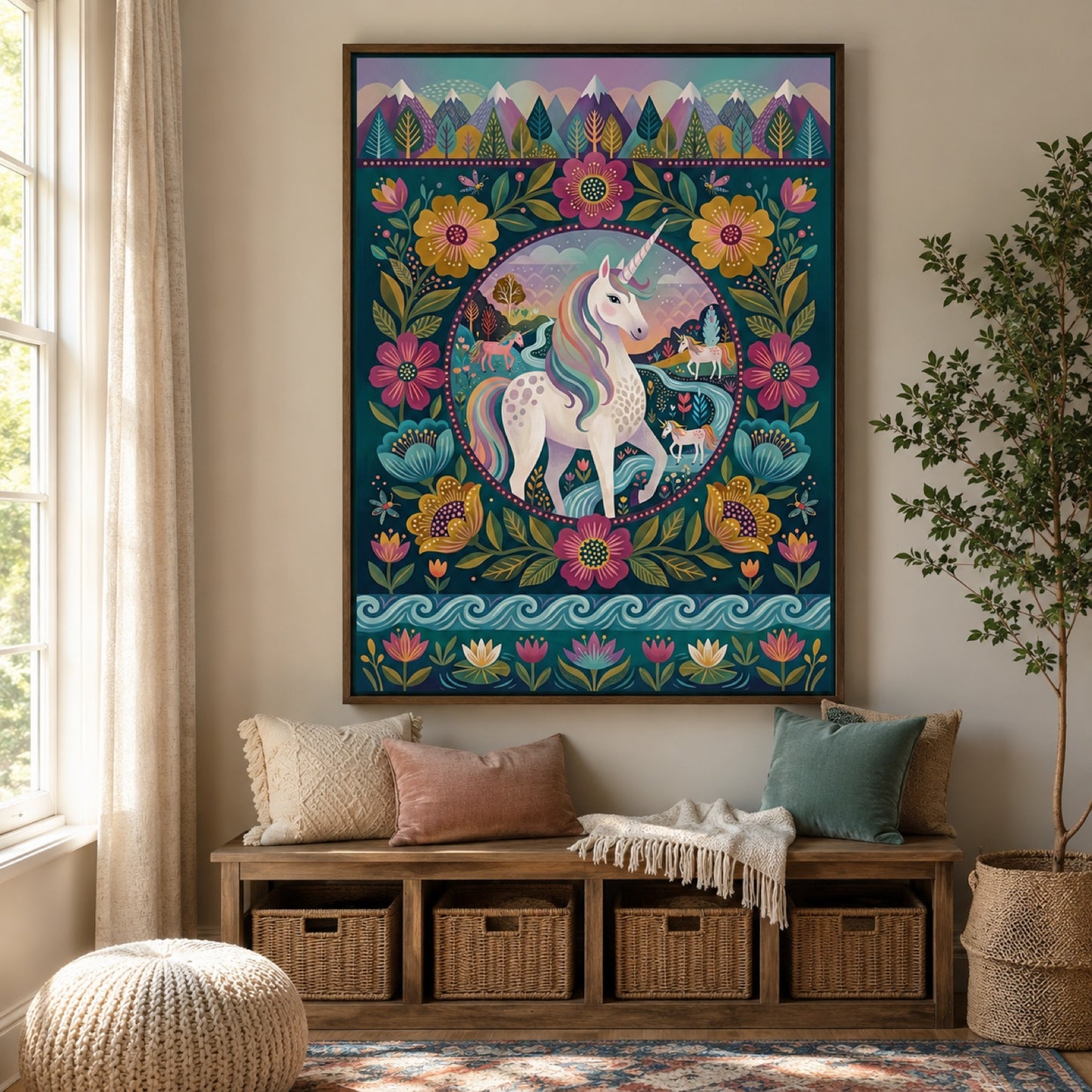 Folk Art Unicorn Floral Medallion Wall Art Decor – preview 7