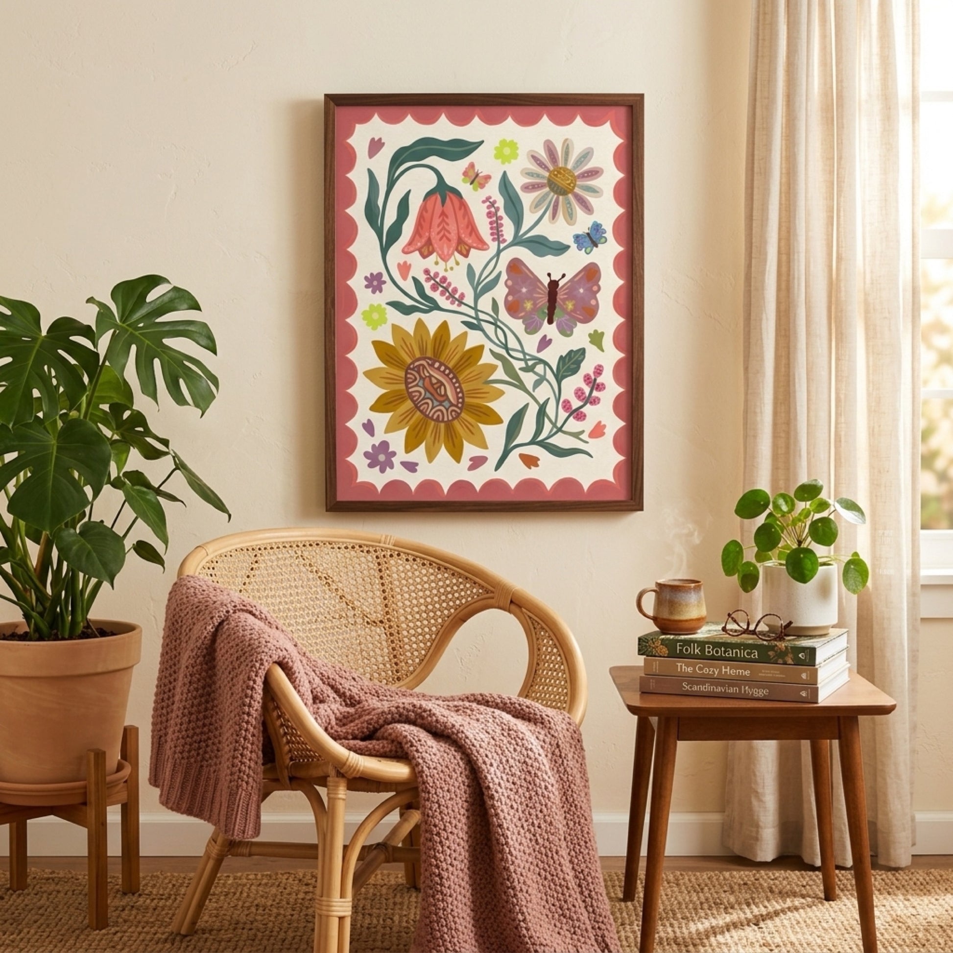 Folk Floral Butterflies and Sunflower Wall Art Decor preview 10