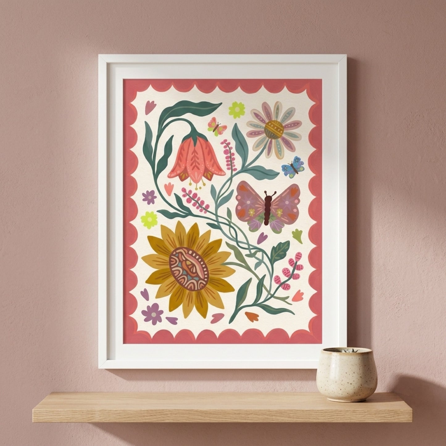 Folk Floral Butterflies and Sunflower Wall Art Decor preview 2