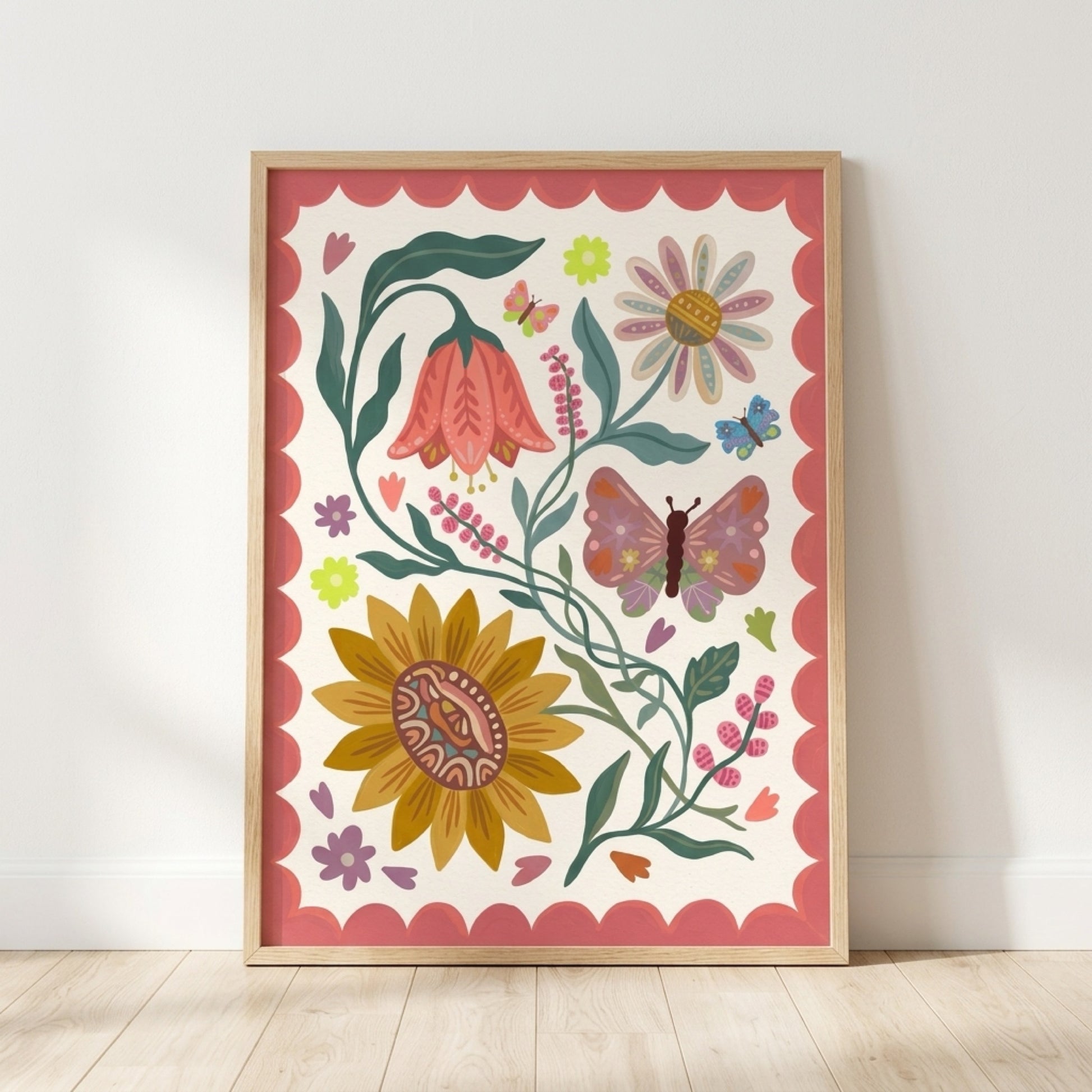 Folk Floral Butterflies and Sunflower Wall Art Decor preview 3