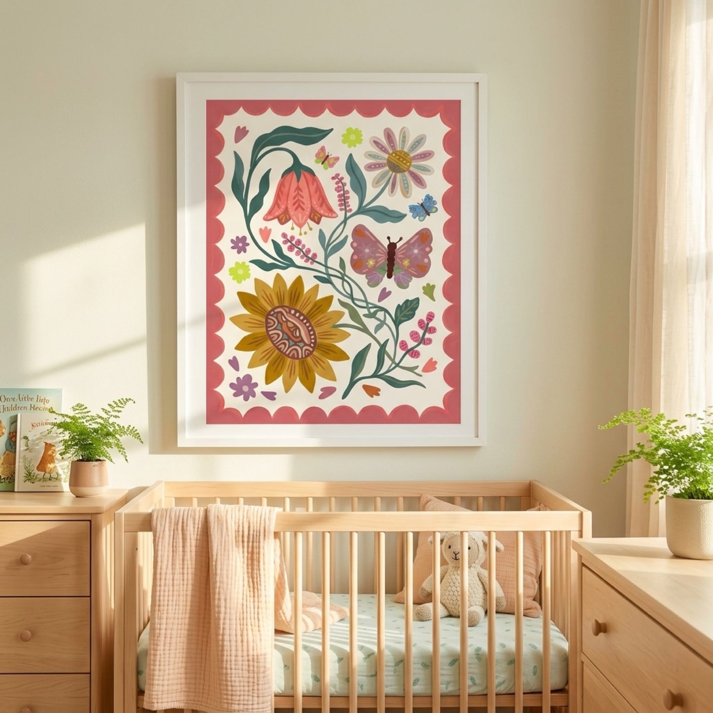 Folk Floral Butterflies and Sunflower Wall Art Decor preview 4