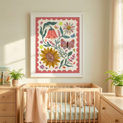 Folk Floral Butterflies and Sunflower Wall Art Decor preview 4