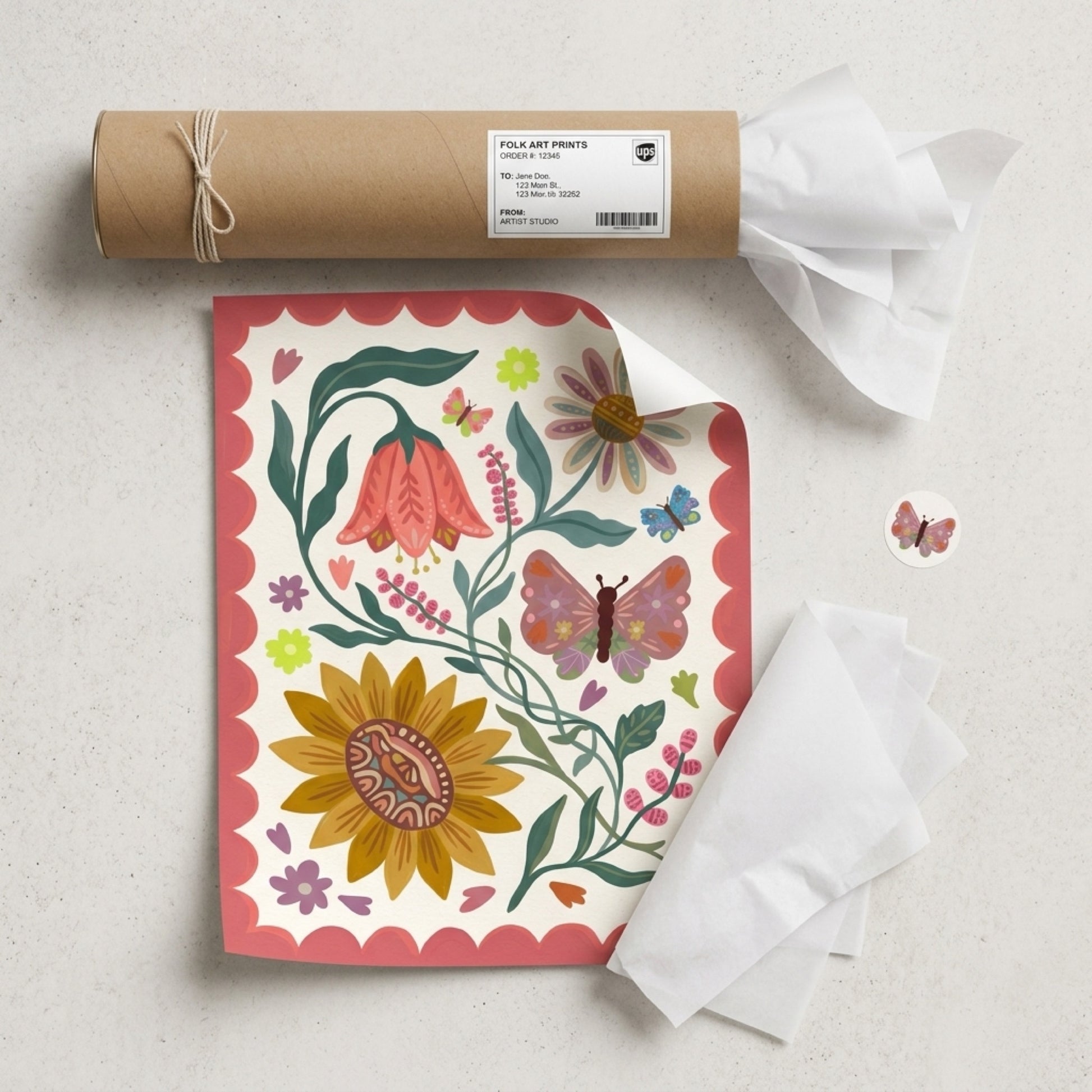 Folk Floral Butterflies and Sunflower Wall Art Decor preview 6