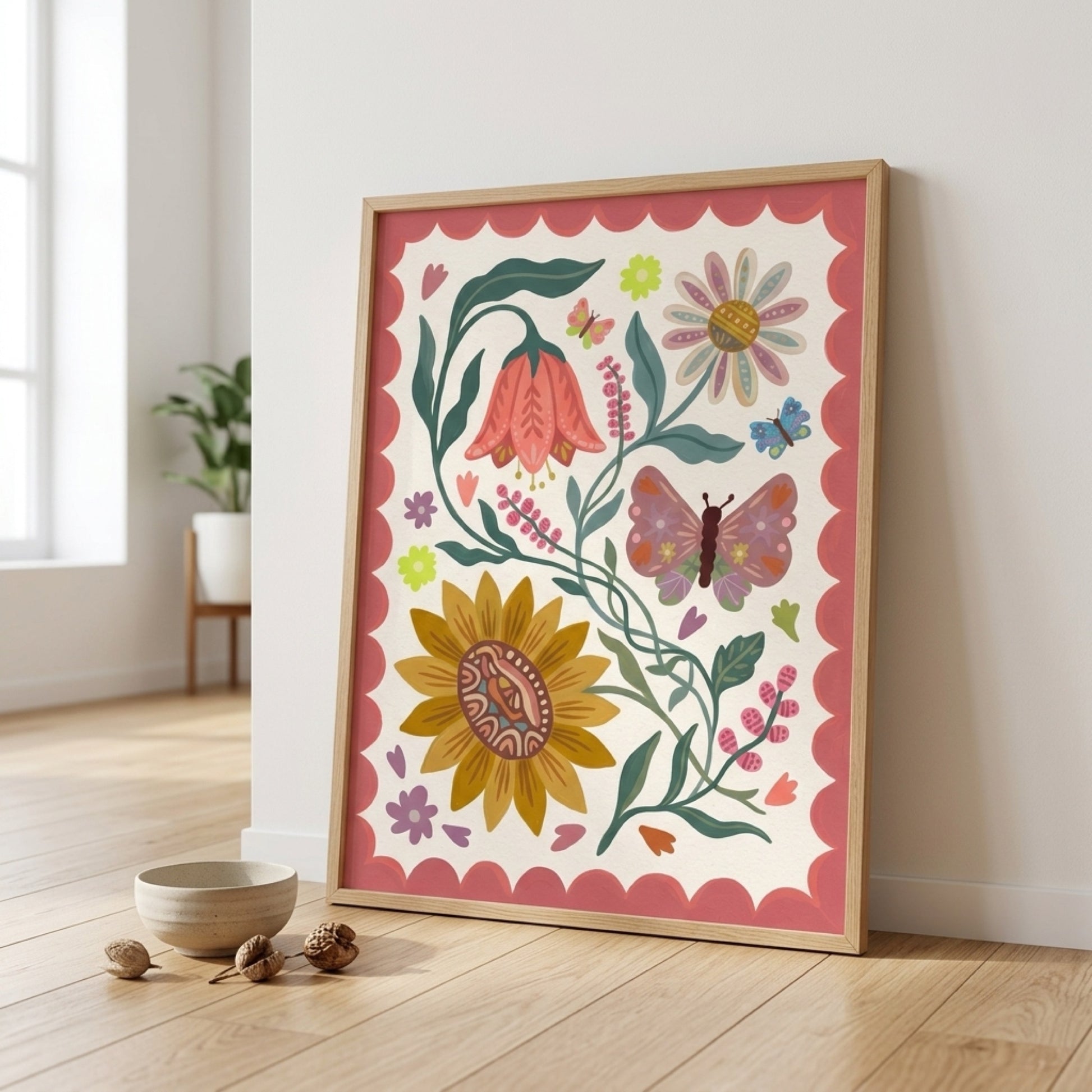 Folk Floral Butterflies and Sunflower Wall Art Decor preview 7