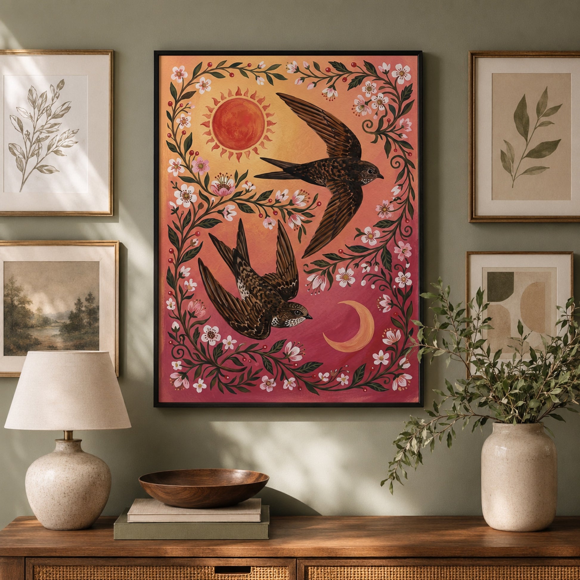 Folk Swifts of Sun and Moon Wall Art Decor preview 10
