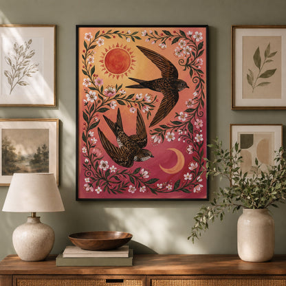 Folk Swifts of Sun and Moon Wall Art Decor preview 10