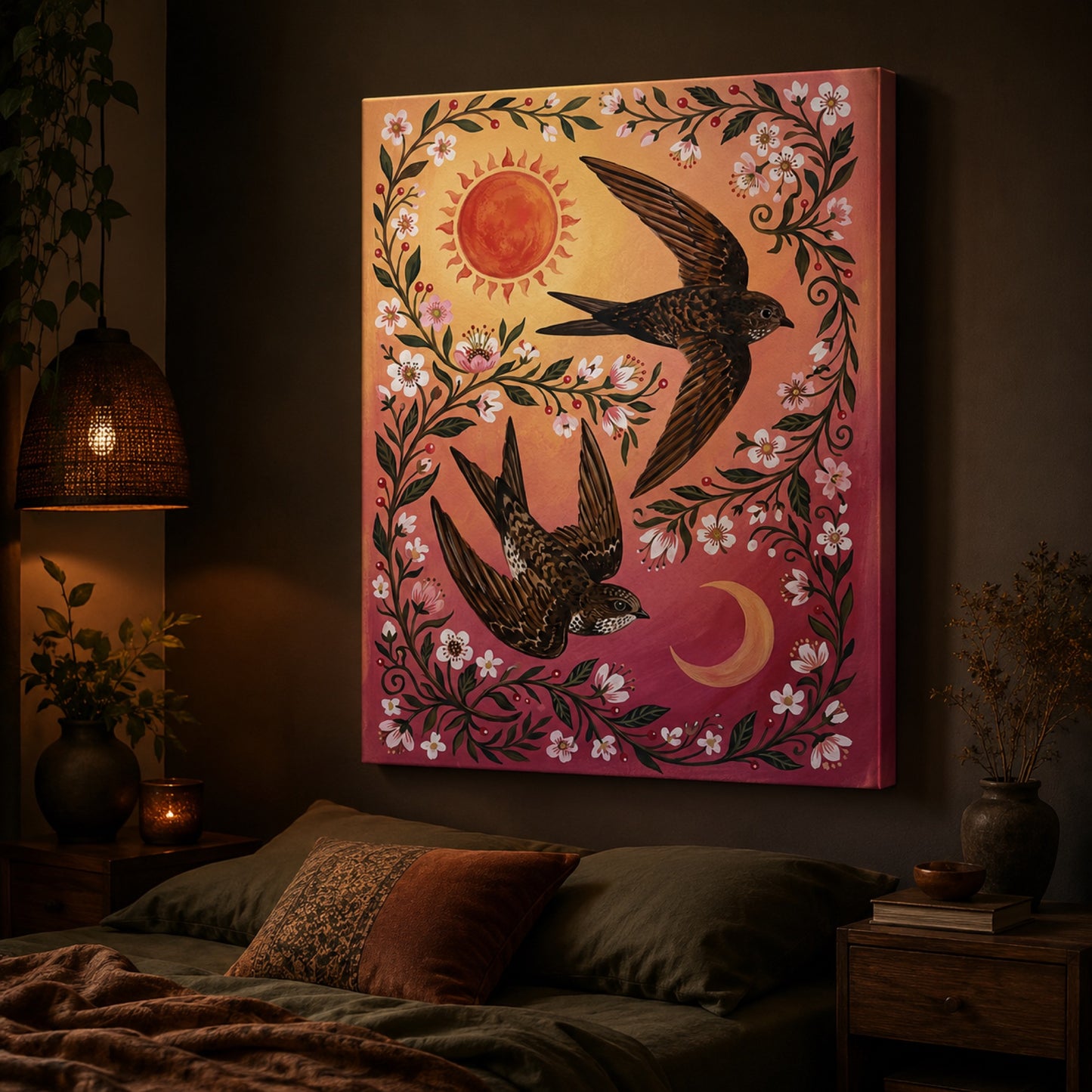 Folk Swifts of Sun and Moon Wall Art Decor preview 11