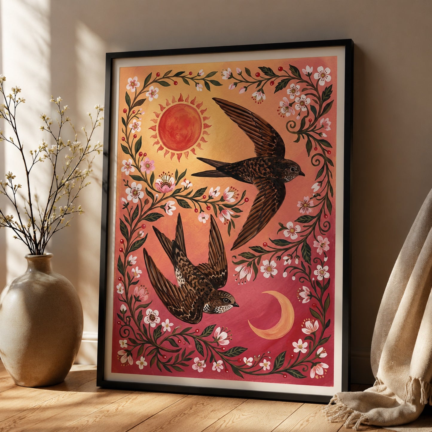 Folk Swifts of Sun and Moon Wall Art Decor preview 2