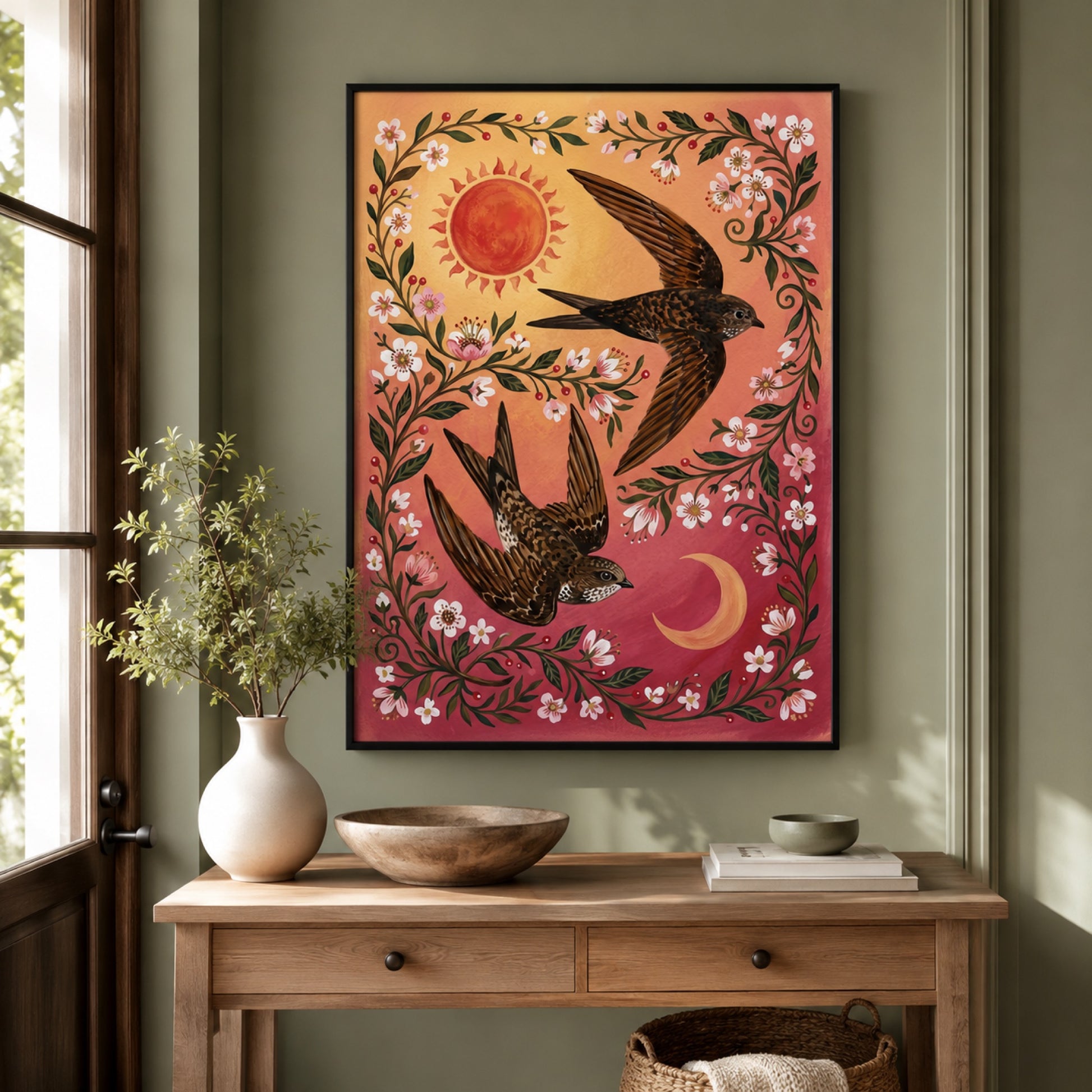Folk Swifts of Sun and Moon Wall Art Decor preview 4