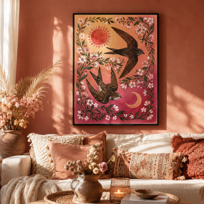 Folk Swifts of Sun and Moon Wall Art Decor preview 5