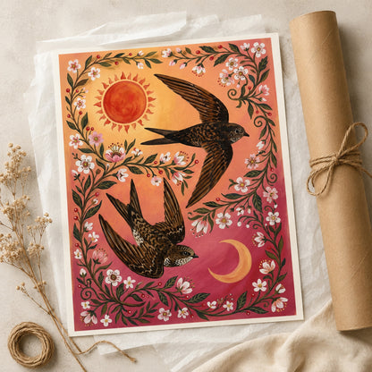 Folk Swifts of Sun and Moon Wall Art Decor preview 9