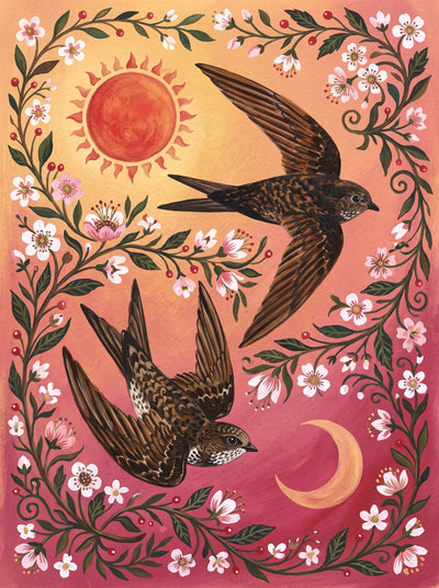 Folk Swifts of Sun and Moon Wall Art Decor