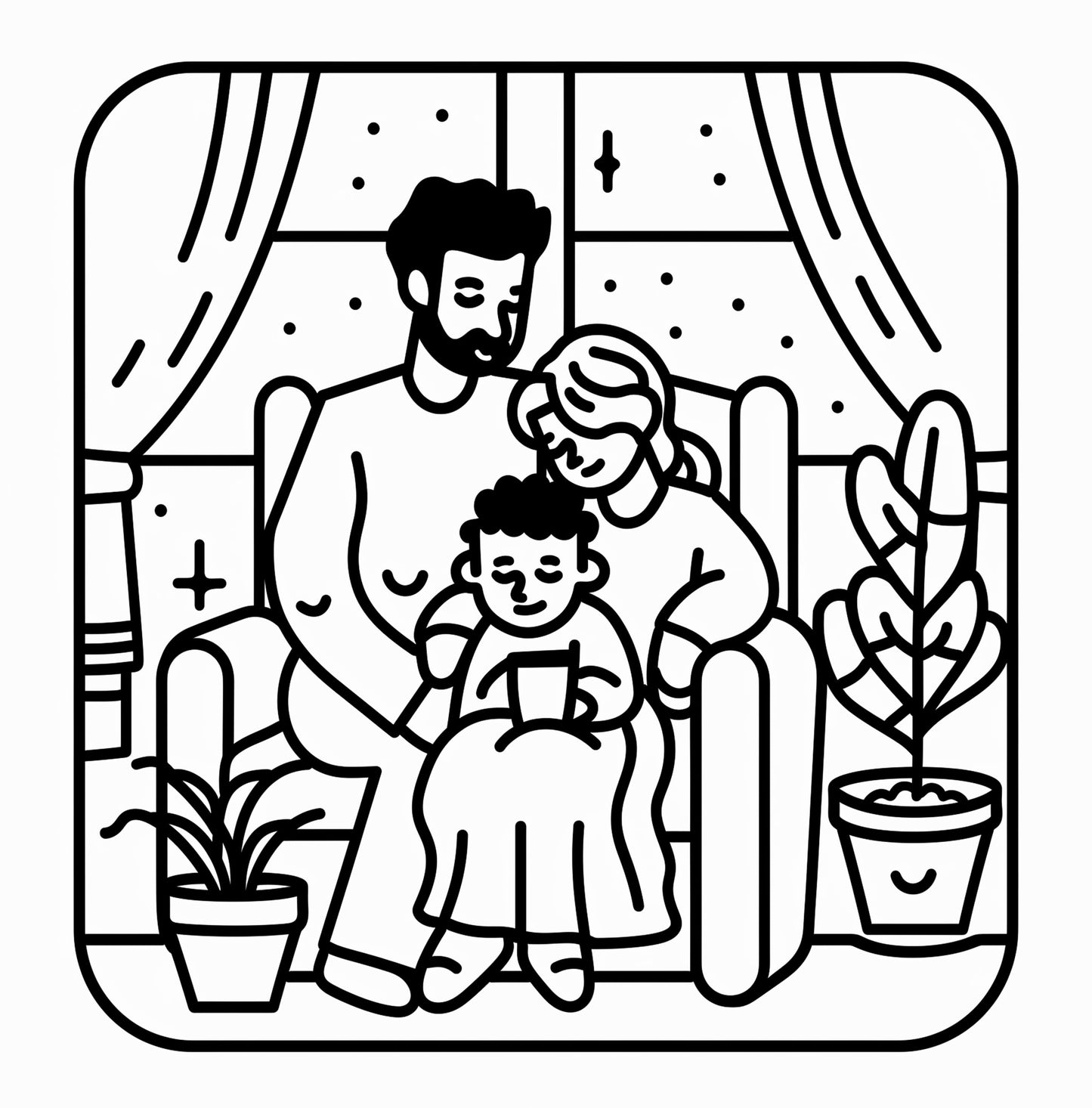 Cozy Family Bold and Easy Free Coloring Pages – Printable PDF | Heartwarming Family Art, Instant Download – preview 6