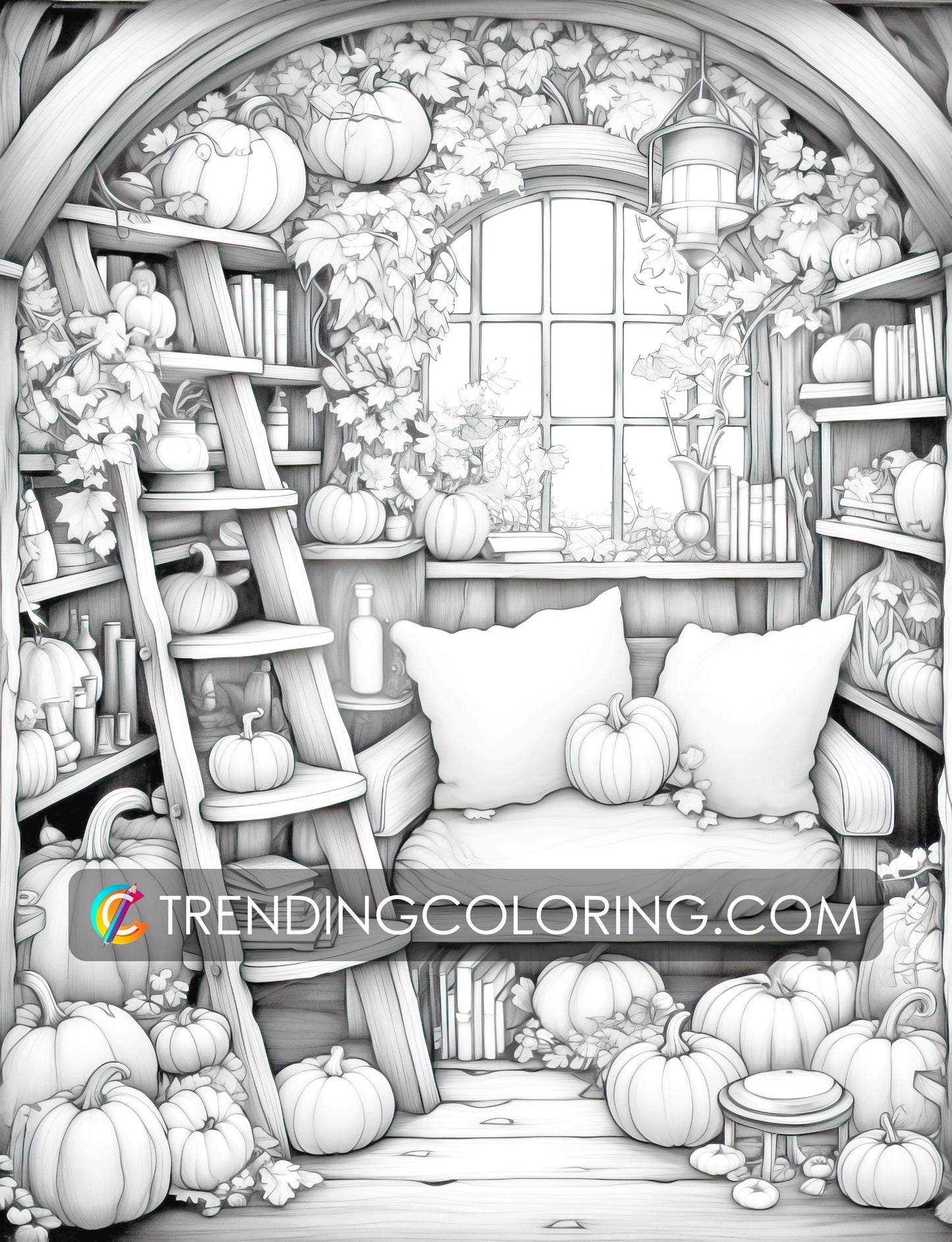 Free Fall Coloring Pages - Autumn Vibe - Pumpkin House - Printable PDF – preview 2
