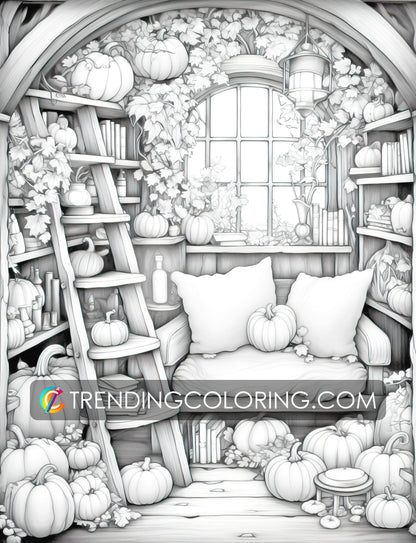 Free Fall Coloring Pages - Autumn Vibe - Pumpkin House - Printable PDF – preview 2