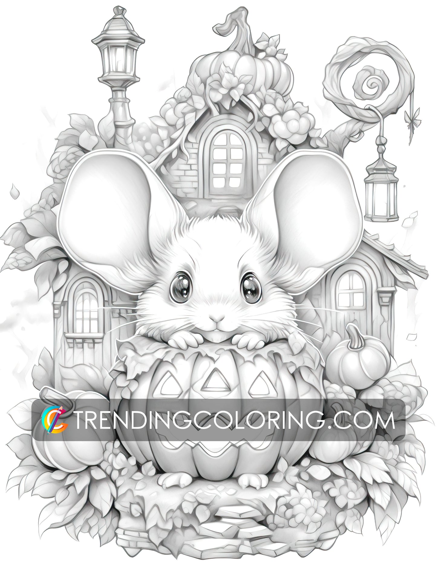 Free Fall Coloring Pages - Autumn Vibe - Pumpkin House - Printable PDF – preview 3