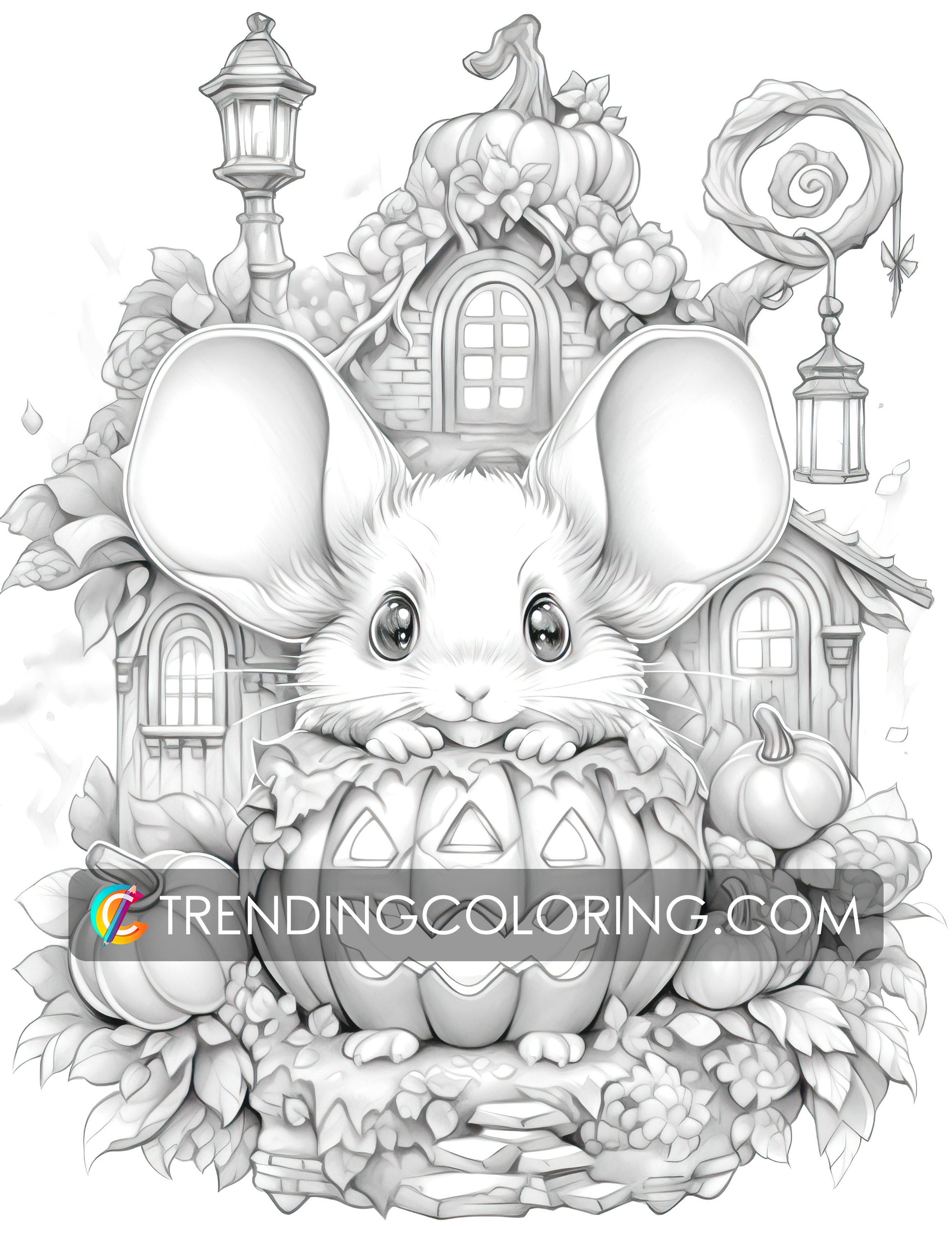 Free Fall Coloring Pages - Autumn Vibe - Pumpkin House - Printable PDF – preview 3