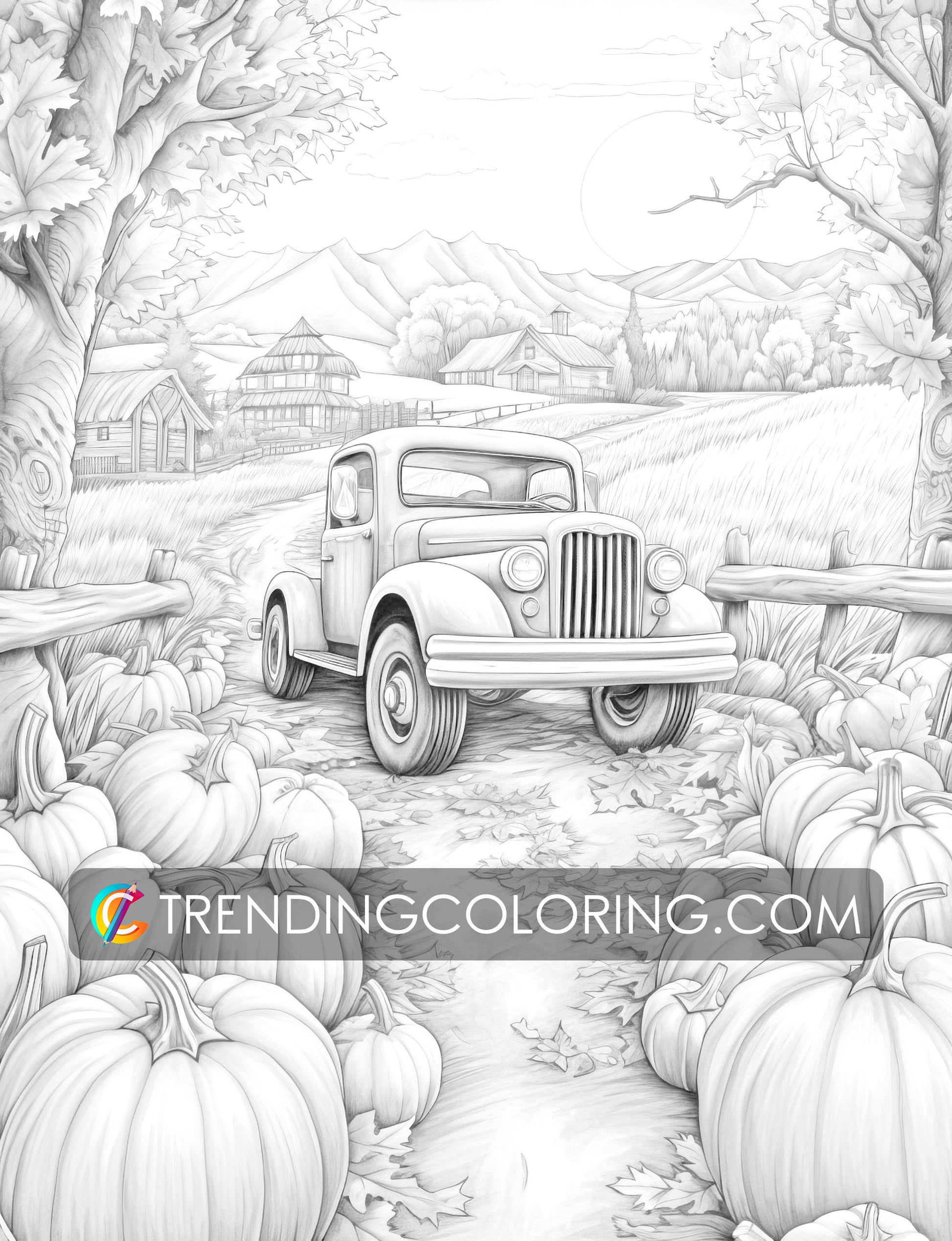 Free Fall Coloring Pages - Autumn Vibe - Pumpkin House - Printable PDF – preview 6