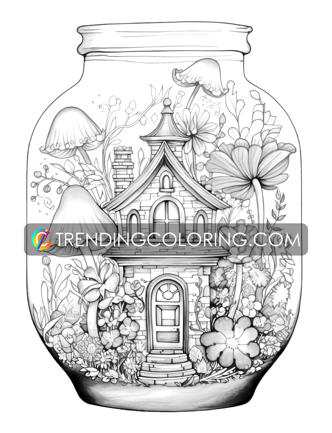Free In Jar Coloring Pages - Fairy House, Animal, Girl, Waterfall, Mushroom - Printable PDF – preview 3