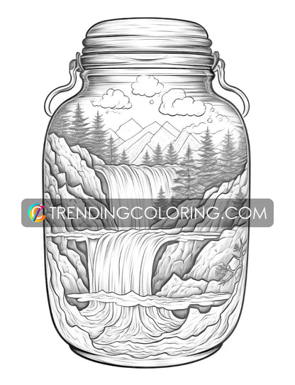 Free In Jar Coloring Pages - Fairy House, Animal, Girl, Waterfall, Mushroom - Printable PDF – preview 6