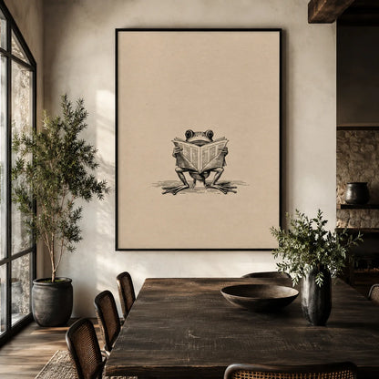 Frog Reading Newspaper Wall Art Decor - Wall Art Decor - close up