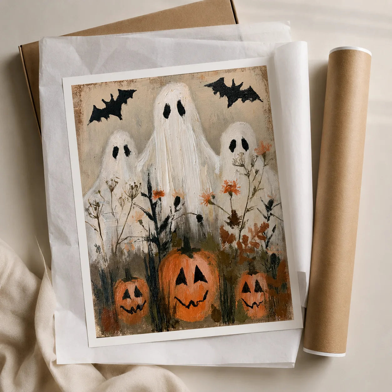 Ghosts and Pumpkins Halloween Wall Art Decor - Wall Art Decor - back view