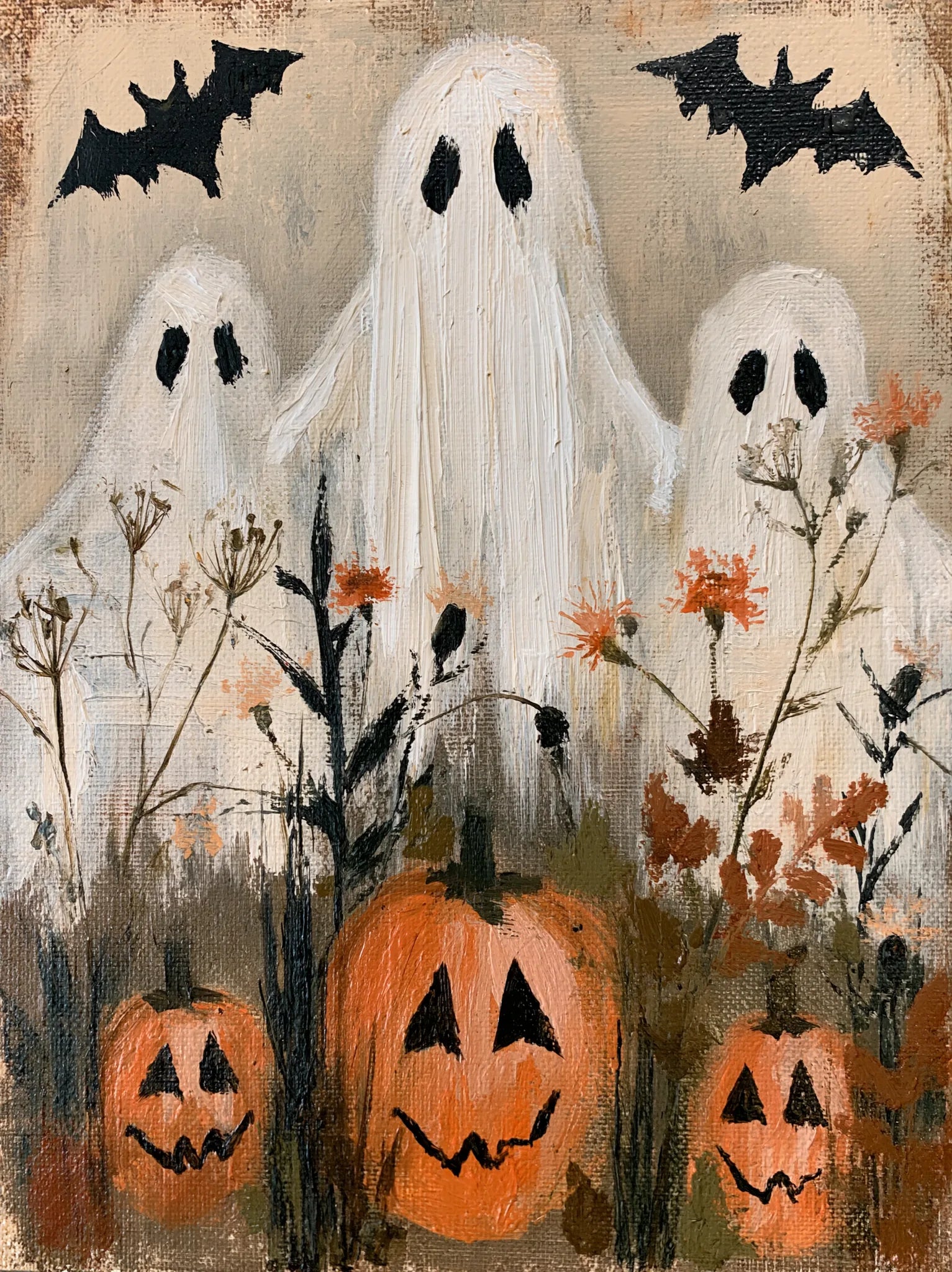 Ghosts and Pumpkins Halloween Wall Art Decor - Wall Art Decor - front view