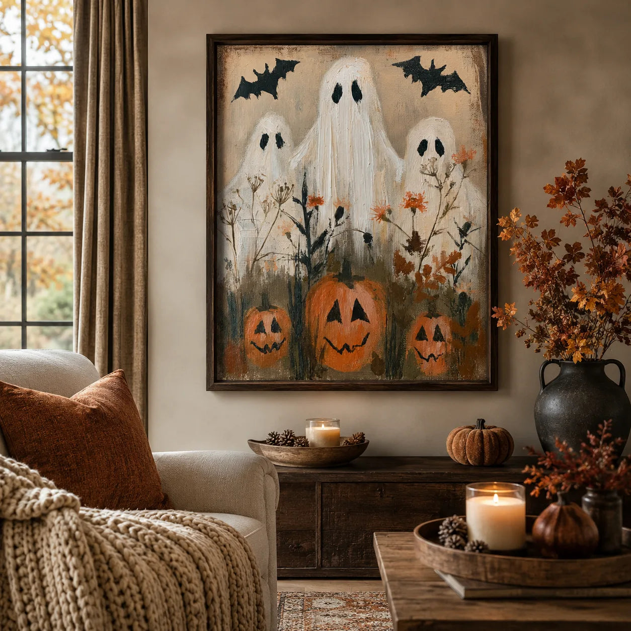Ghosts and Pumpkins Halloween Wall Art Decor - Wall Art Decor - in use