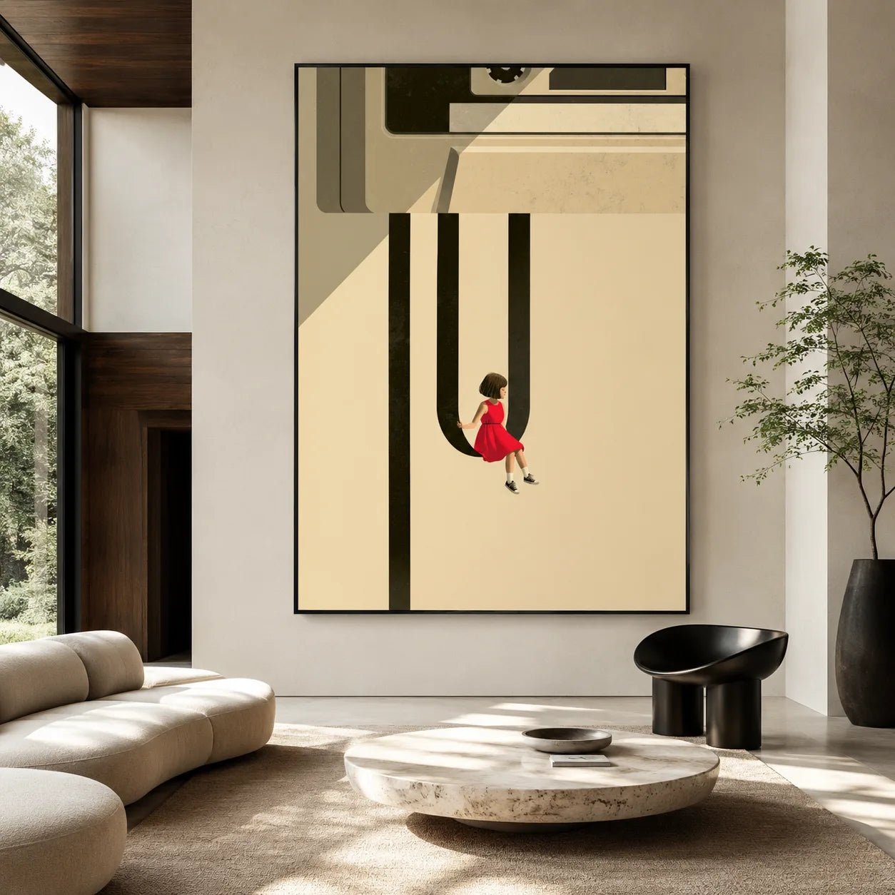 Girl on Giant Letter U Wall Art Decor - Wall Art Decor - close up