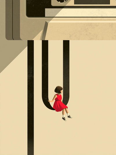 Girl on Giant Letter U Wall Art Decor