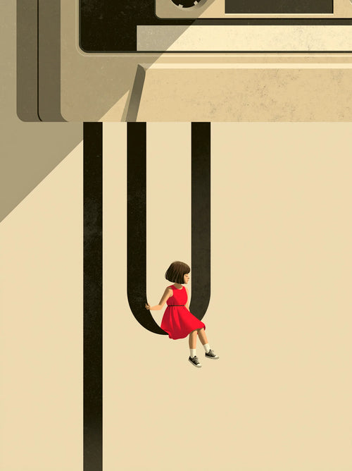 Girl on Giant Letter U Wall Art Decor