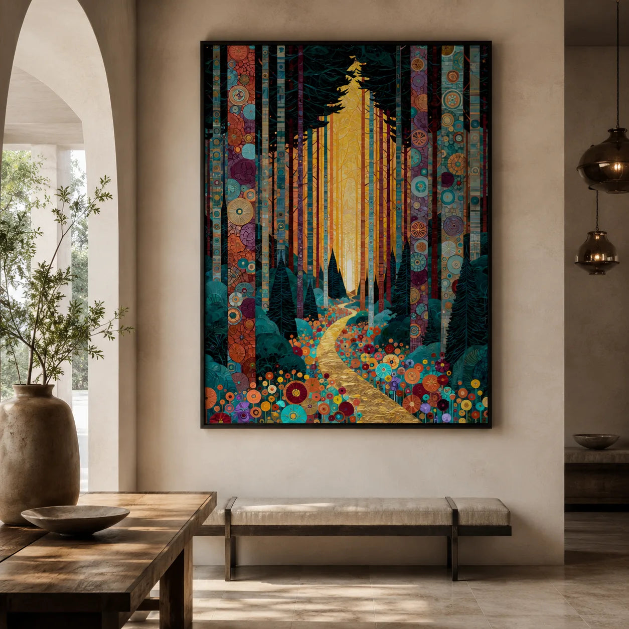Golden Forest Path Wall Art Decor - Wall Art Decor - close up