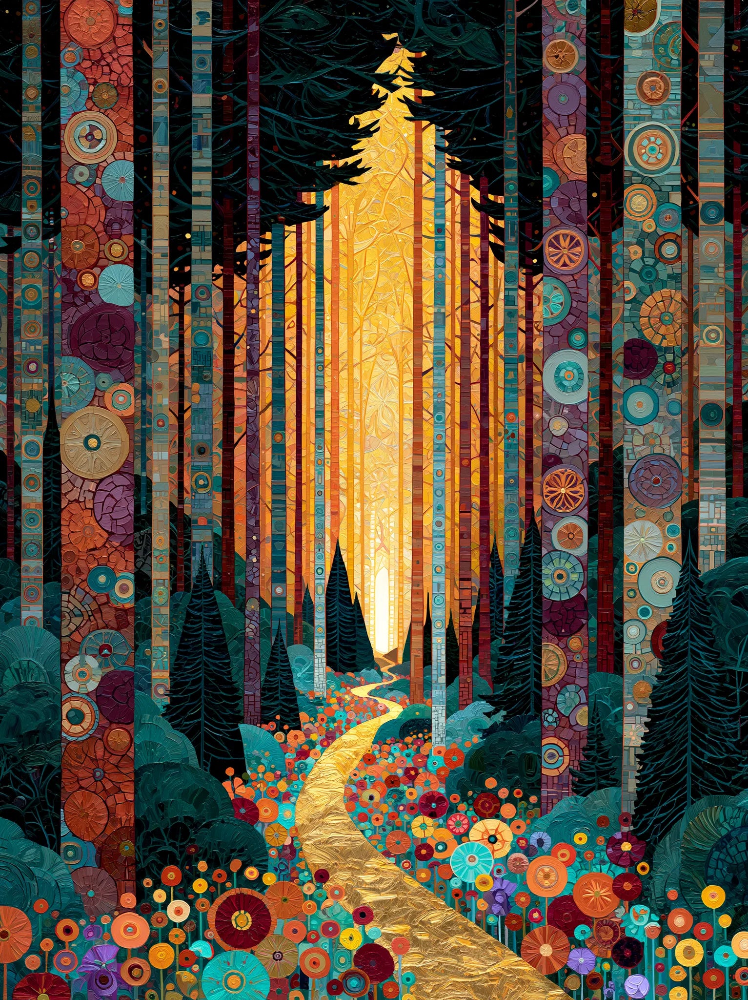 Golden Forest Path Wall Art Decor - Wall Art Decor - front view