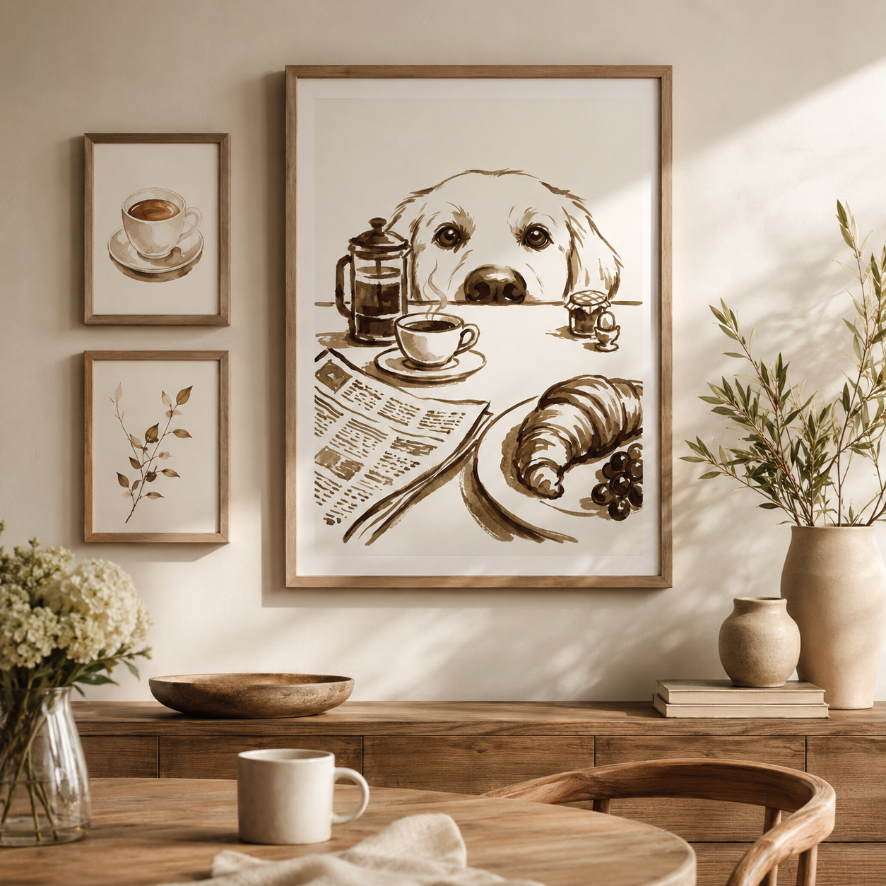 Golden Retriever Breakfast Sepia Wall Art Decor – preview 10