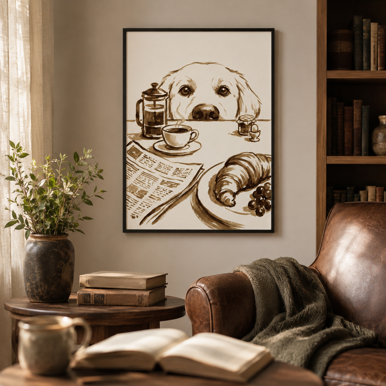 Golden Retriever Breakfast Sepia Wall Art Decor – preview 11