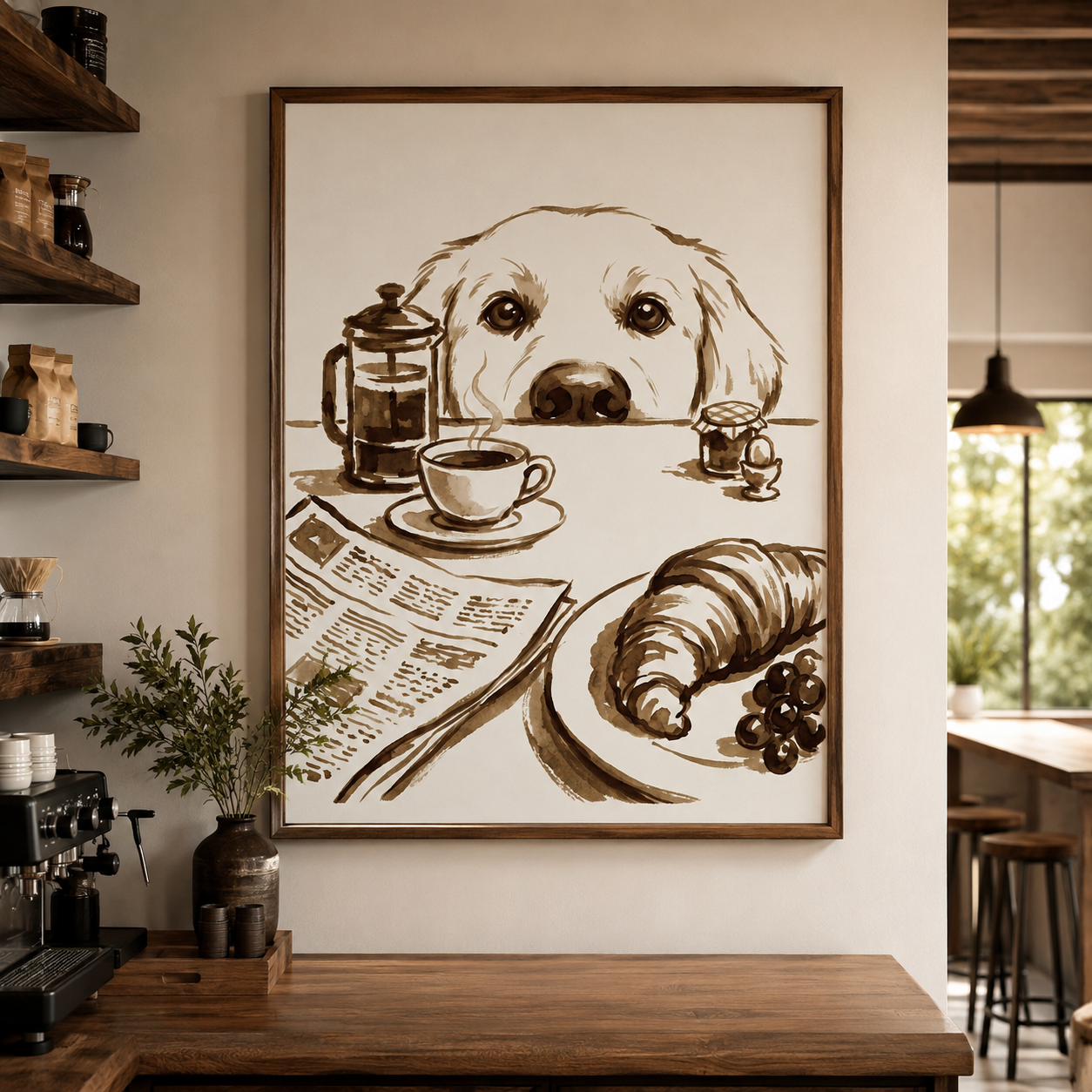 Golden Retriever Breakfast Sepia Wall Art Decor – preview 6