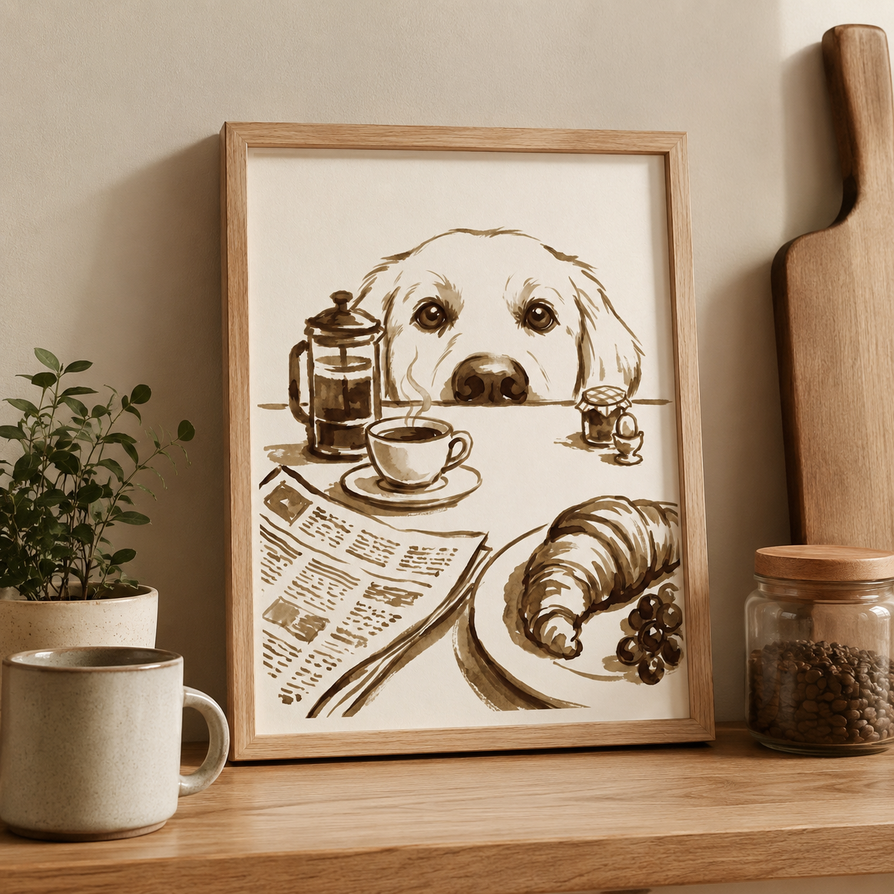 Golden Retriever Breakfast Sepia Wall Art Decor – preview 7