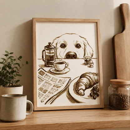 Golden Retriever Breakfast Sepia Wall Art Decor – preview 7