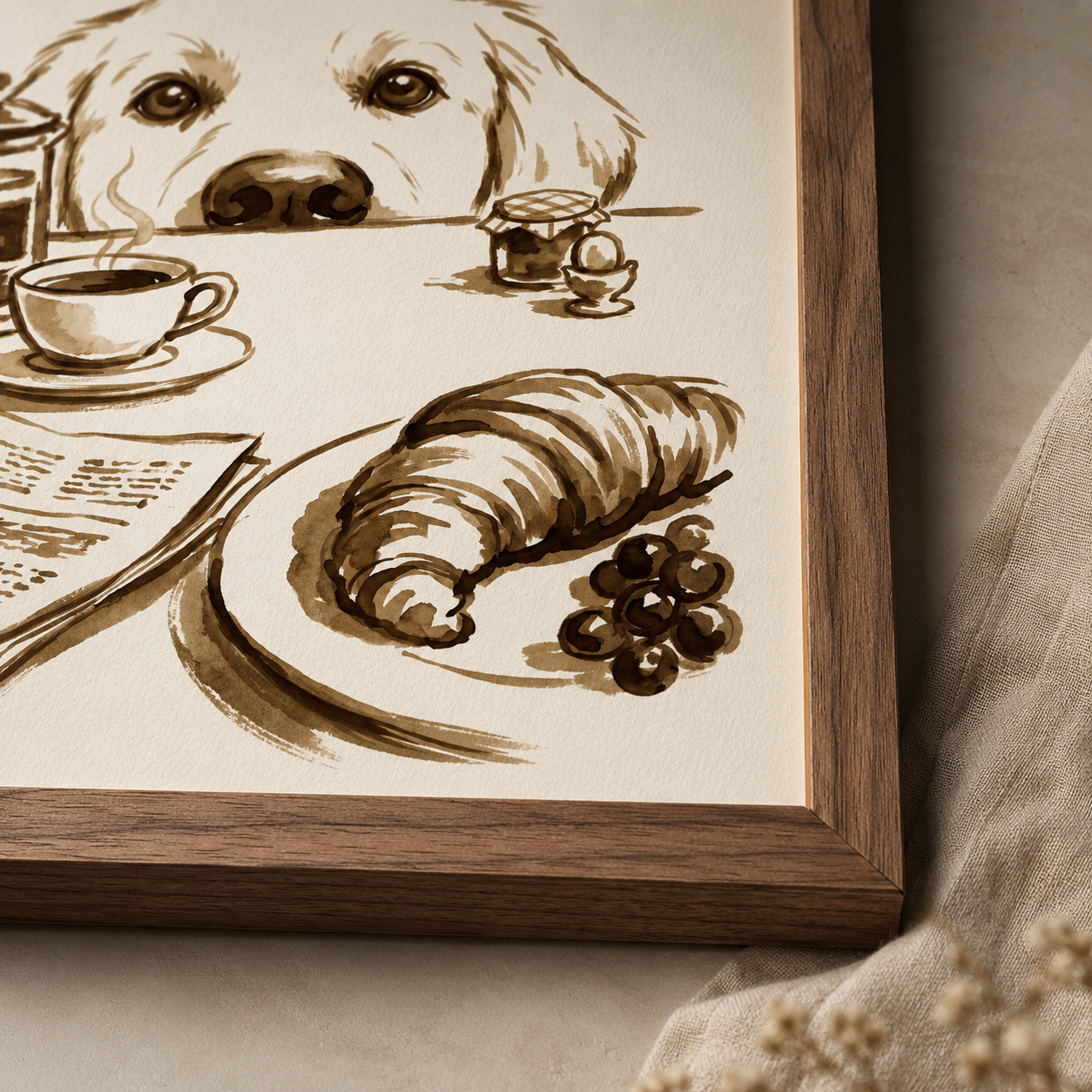 Golden Retriever Breakfast Sepia Wall Art Decor – preview 8