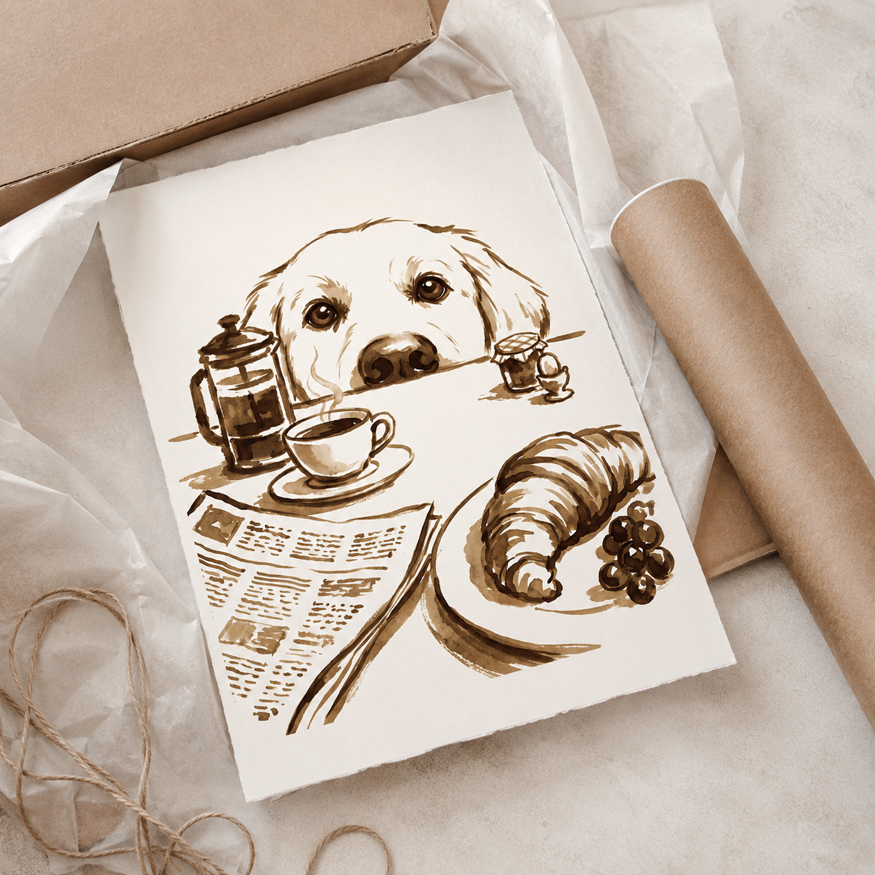 Golden Retriever Breakfast Sepia Wall Art Decor – preview 9