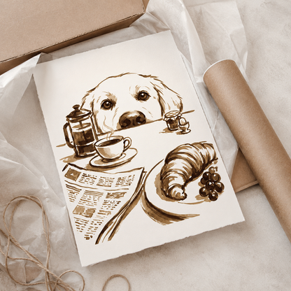 Golden Retriever Breakfast Sepia Wall Art Decor – preview 9