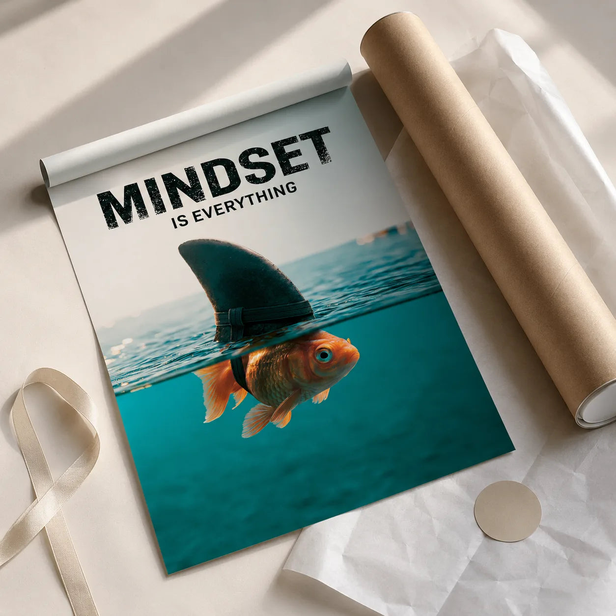 Goldfish Shark Mindset Wall Art Decor - Wall Art Decor - back view