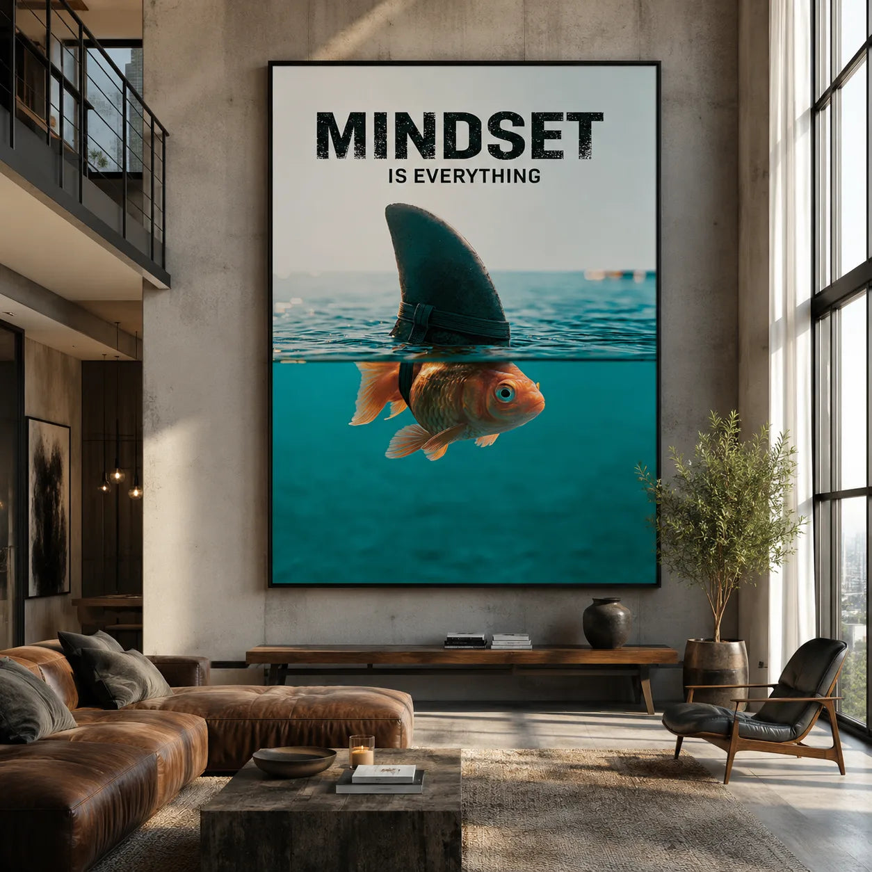 Goldfish Shark Mindset Wall Art Decor - Wall Art Decor - close up