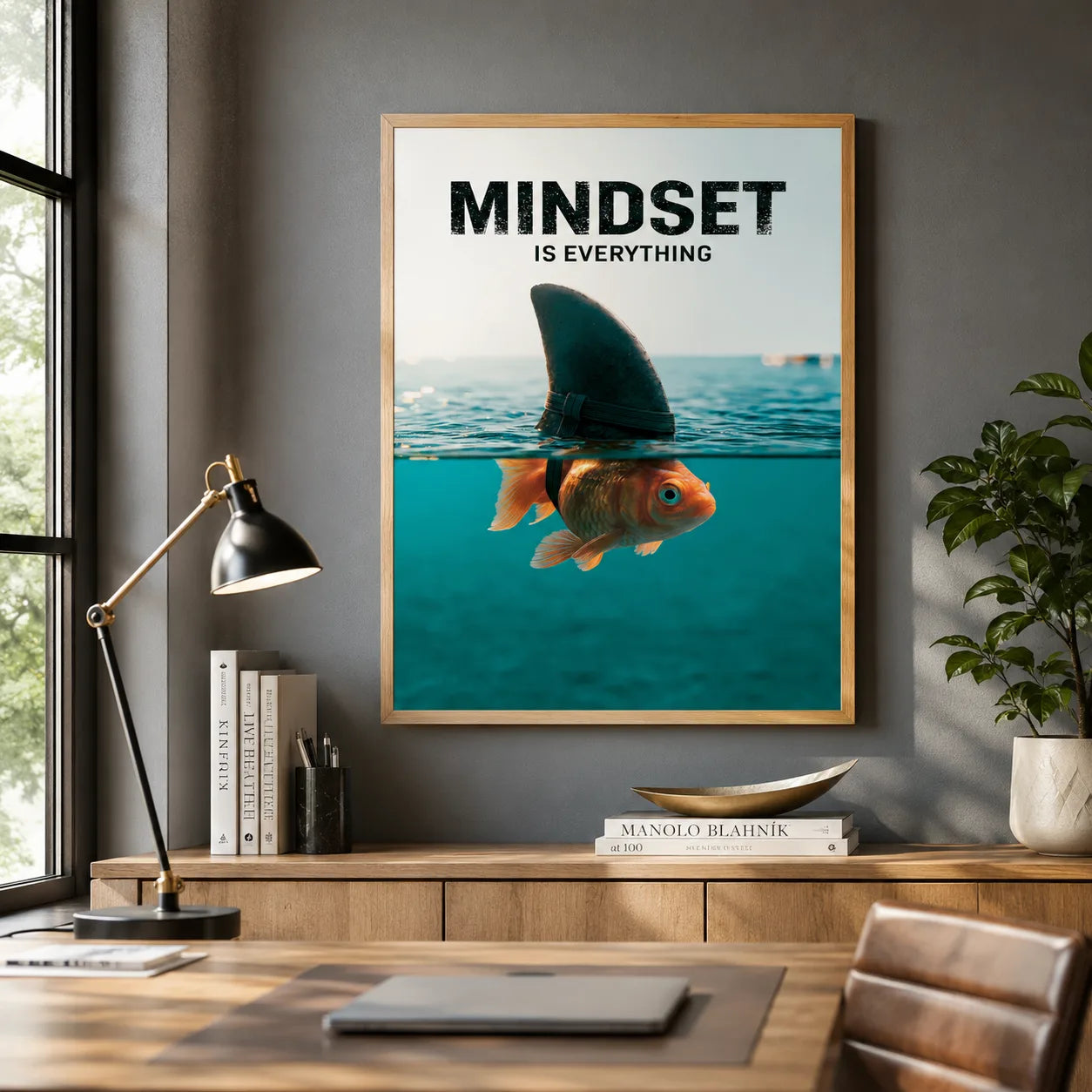 Goldfish Shark Mindset Wall Art Decor - Wall Art Decor - detail