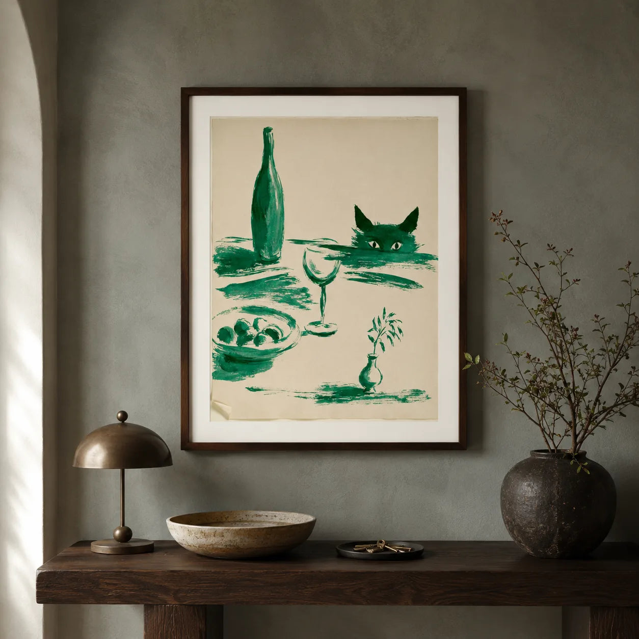 Green Cat Wine Still Life Wall Art Decor - Wall Art Decor - view 11