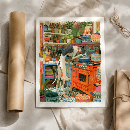 Greyhound Cooking in Kitchen Wall Art Decor - Wall Art Decor - back view