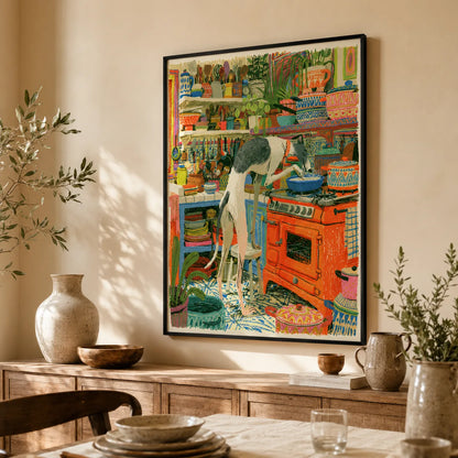 Greyhound Cooking in Kitchen Wall Art Decor - Wall Art Decor - in use
