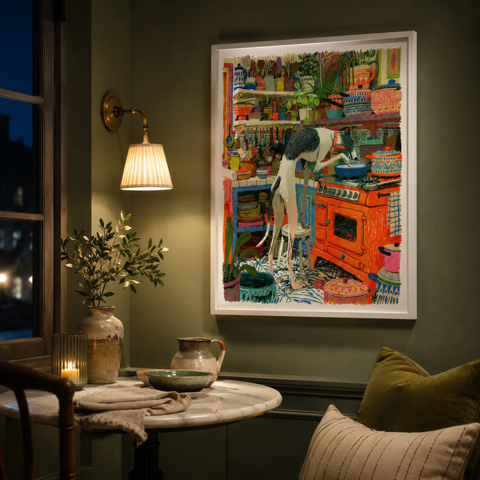 Greyhound Cooking in Kitchen Wall Art Decor